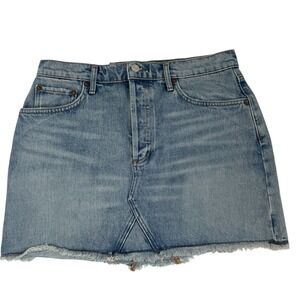 AGOLDE‎ Quinn Denim Skirt Devotee Color Frayed Hem Light Wash Mini Skirt Size 30